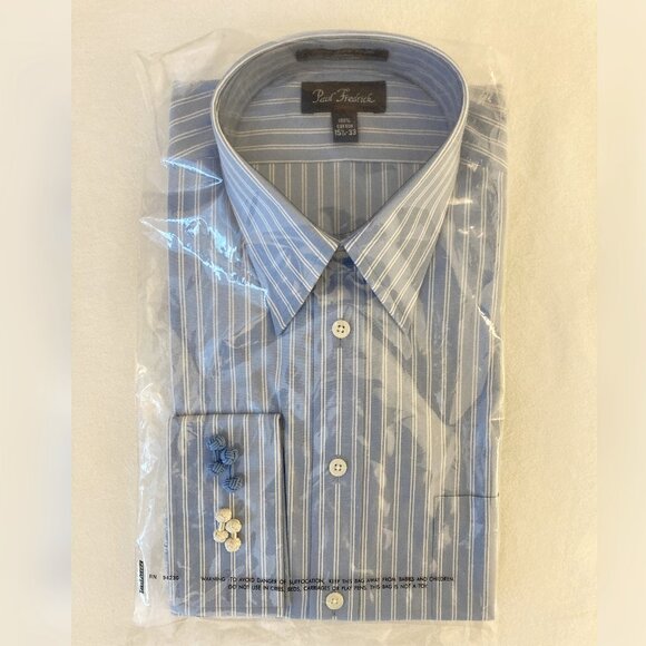 Paul Fredrick blue & white stripe shirt w/French cuffs (NWT) and cufflinks - Picture 1 of 3